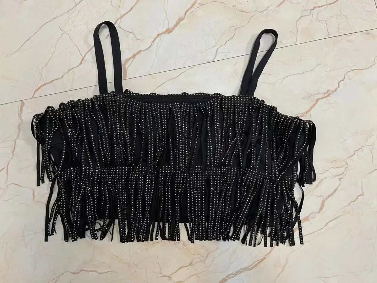 Women Skirt Fashion 2025 New Autumn High Waist Belt Multi Layer Short Heavy Drilling Rhinestones Fringed Skirt with Cake A Line