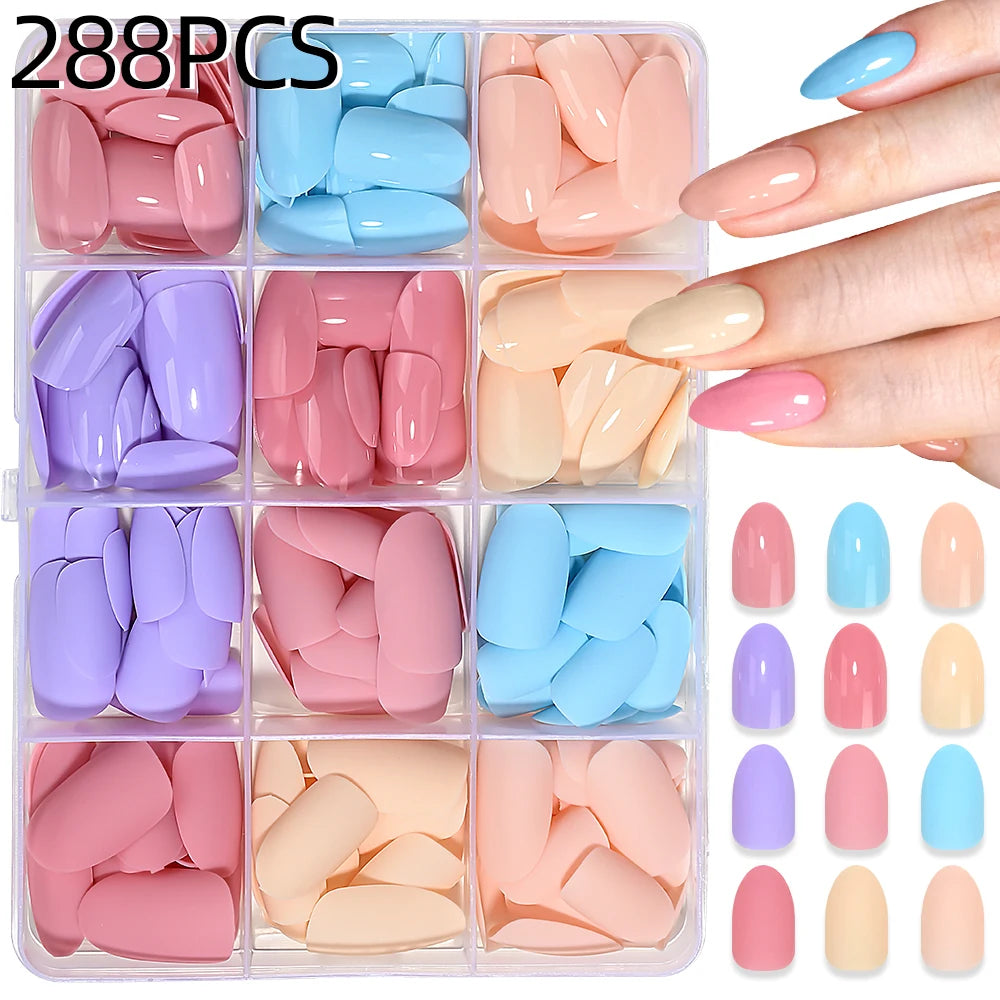 1BOX Candy Color French Short Square False Nails Pink/Green/Purple Full Cover Macarons Press On Nails DIY Artificial Manicure