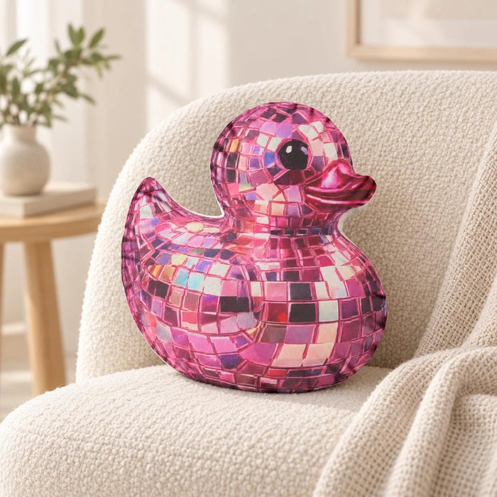 Pink Mosaic Disco Duck Shaped Pillow