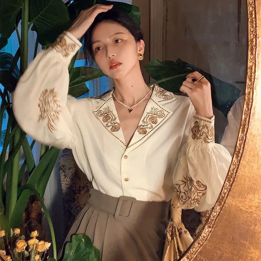 Blouse Women Embroidered Shirt Retro Embroidered Shirt Top Blusas Ropa De Mujer