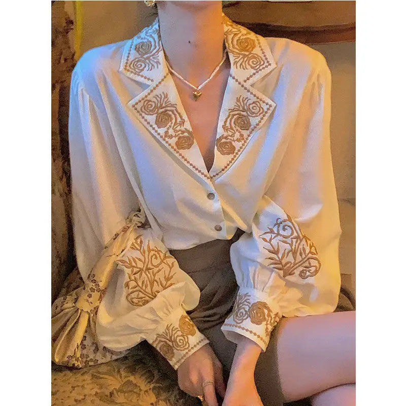 Blouse Women Embroidered Shirt Retro Embroidered Shirt Top Blusas Ropa De Mujer