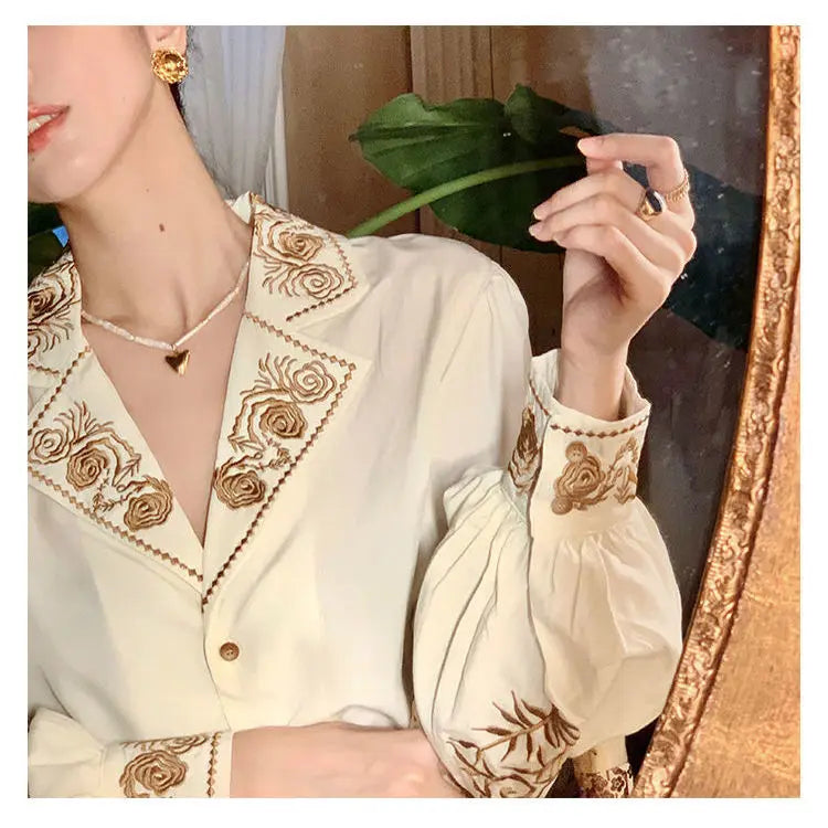 Blouse Women Embroidered Shirt Retro Embroidered Shirt Top Blusas Ropa De Mujer