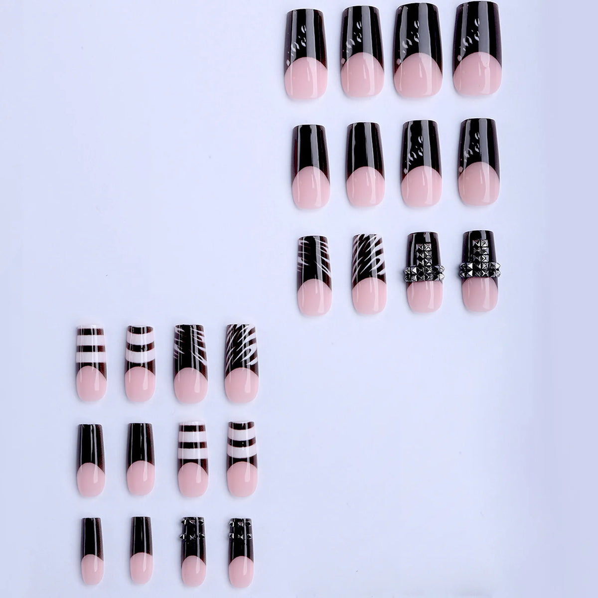 24Pcs French Square Press On Nails Dark Style Matte Finish Press On Nails Artificial Manicure Tool Nail Tips Wearable Fake Nails