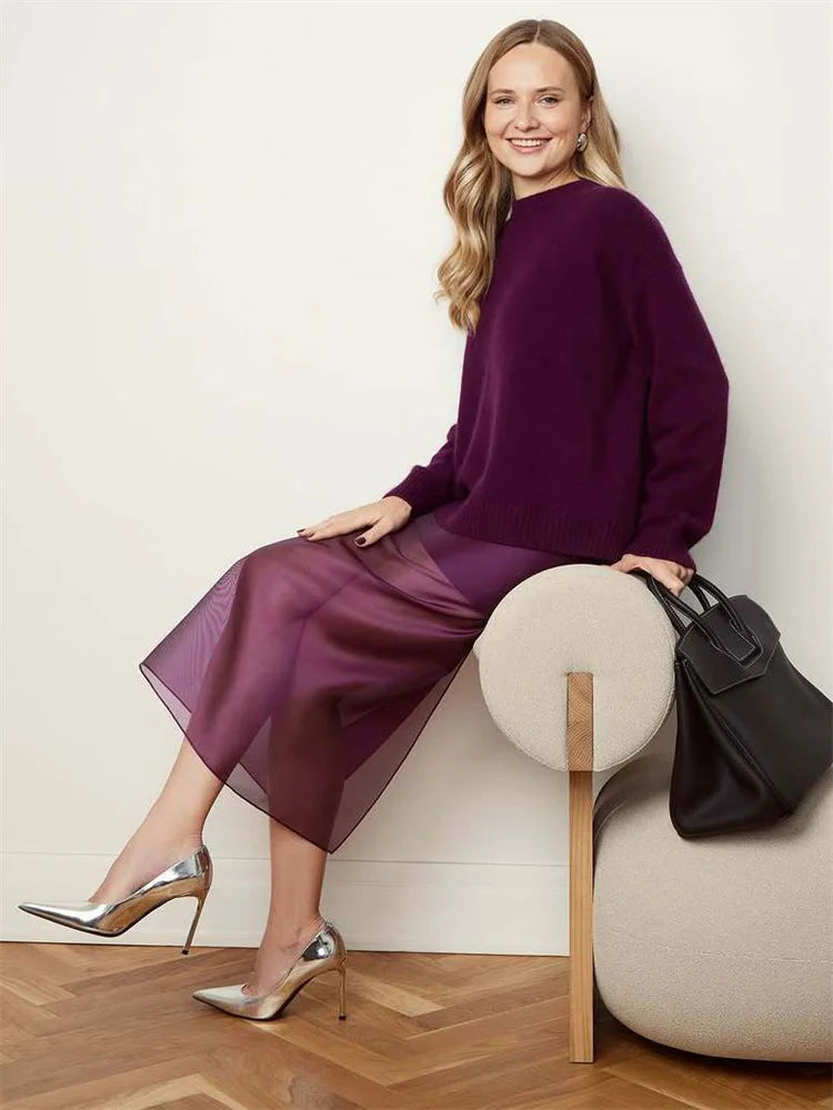 Tossy Summer See-Through High Waist Long Skirt Female Slim Patchwork Casual Solid Commute Y2k Skirt Women's Mesh Maxi Skirt 2025