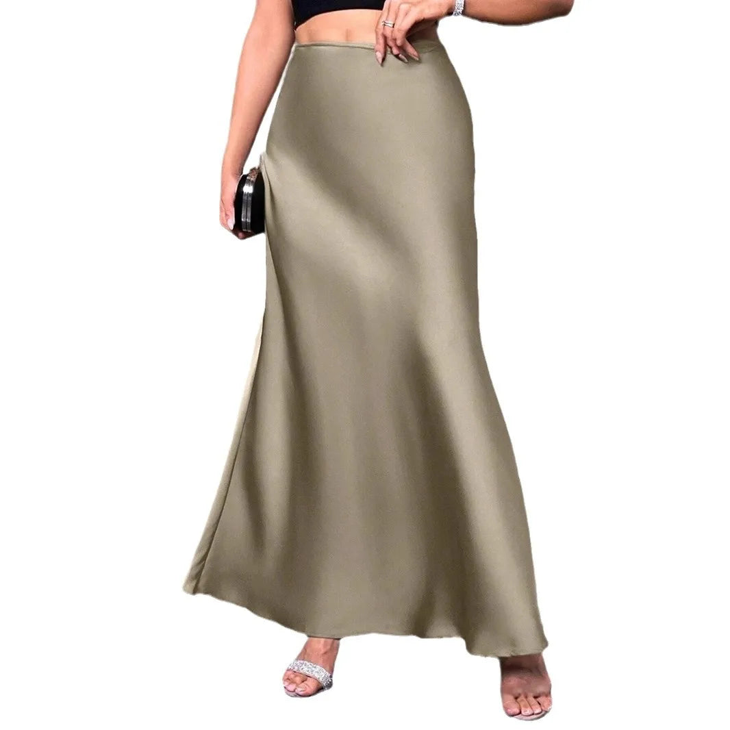 Satin Skirt Woman High Waist Elegant Long Skirts For Women Fashion Summer Midi Office Lady Pencil Cocktail Party Wedding Skirt