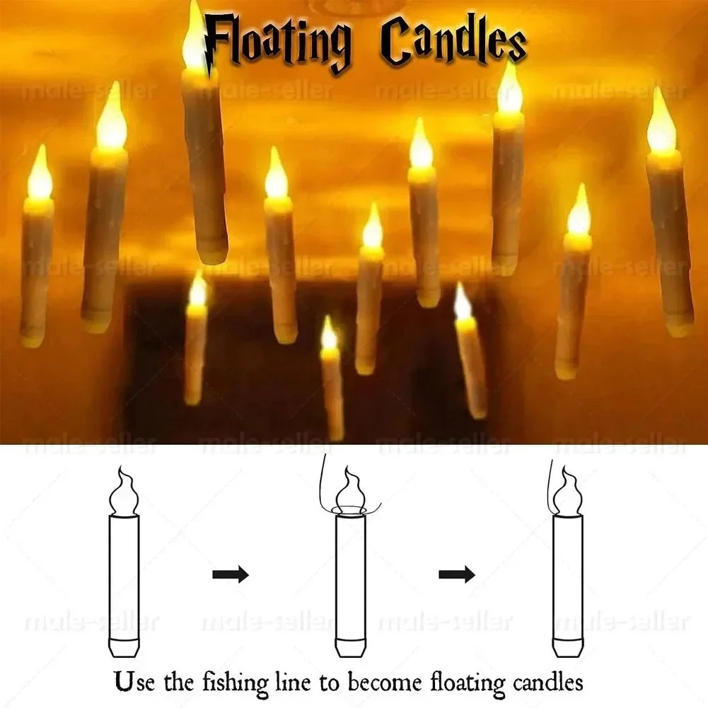 Magical Floating Candles with Wand Remote Control Flameless Hanging Candles for Halloween Wedding Christmas Birthday Party Decor