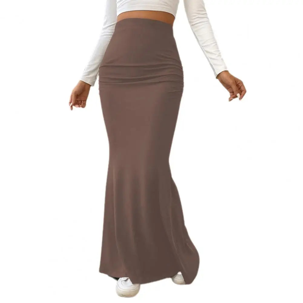Women Maxi Skirt Solid Color High Waist Knitted Women's Fishtail Skirt Long Skirt Spring Autumn Elegant Shirring Design Skirts
