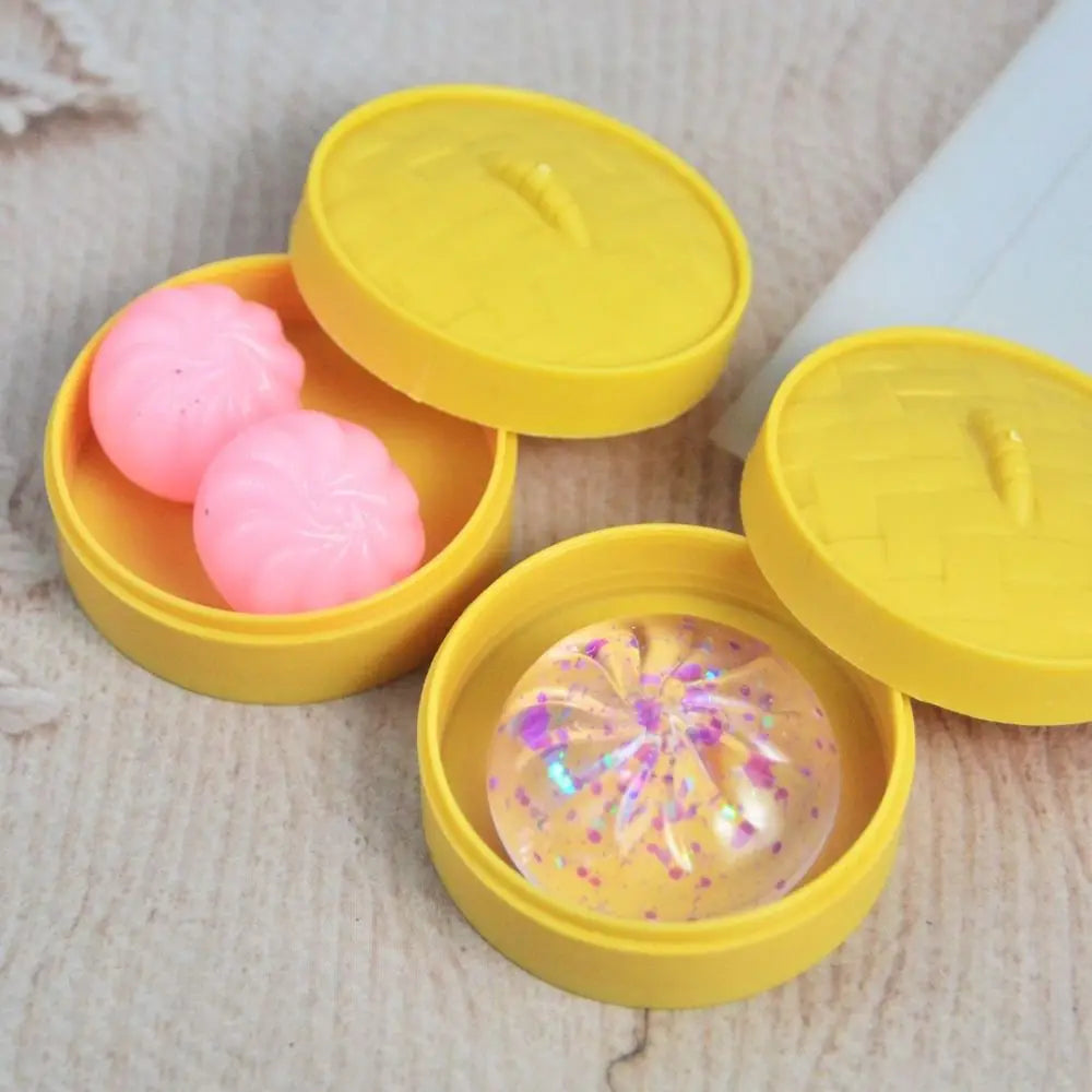 Soft Cute Mini Dumplings Squishy Food Shape With Steamer Squishy Crystal Bun Pinch Squeezable Fidget Sensory Children Gift