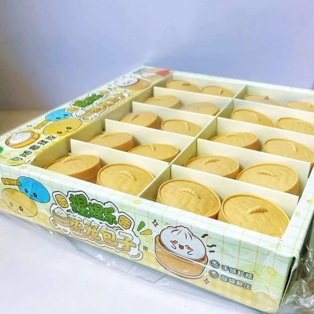 Soft Cute Mini Dumplings Squishy Food Shape With Steamer Squishy Crystal Bun Pinch Squeezable Fidget Sensory Children Gift