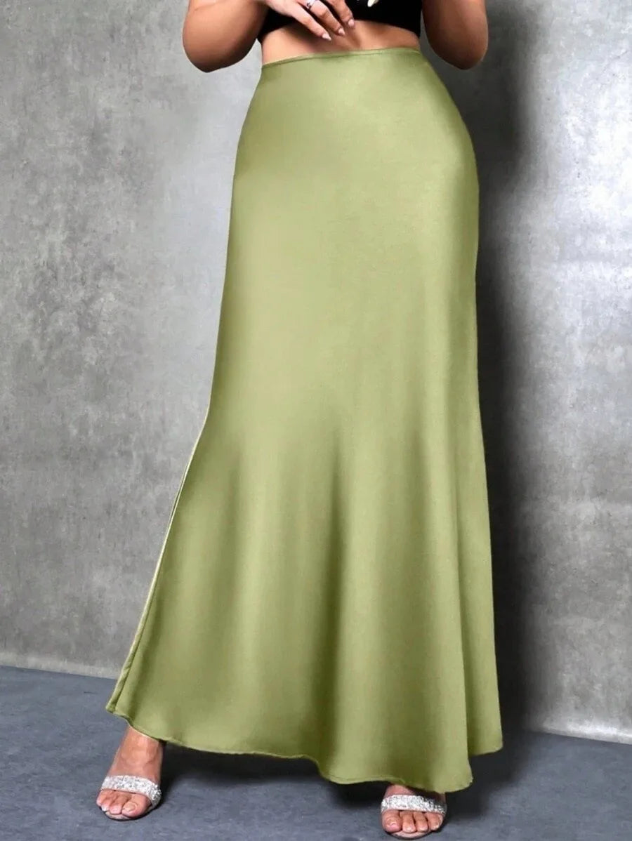 Satin Skirt Woman High Waist Elegant Long Skirts For Women Fashion Summer Midi Office Lady Pencil Cocktail Party Wedding Skirt
