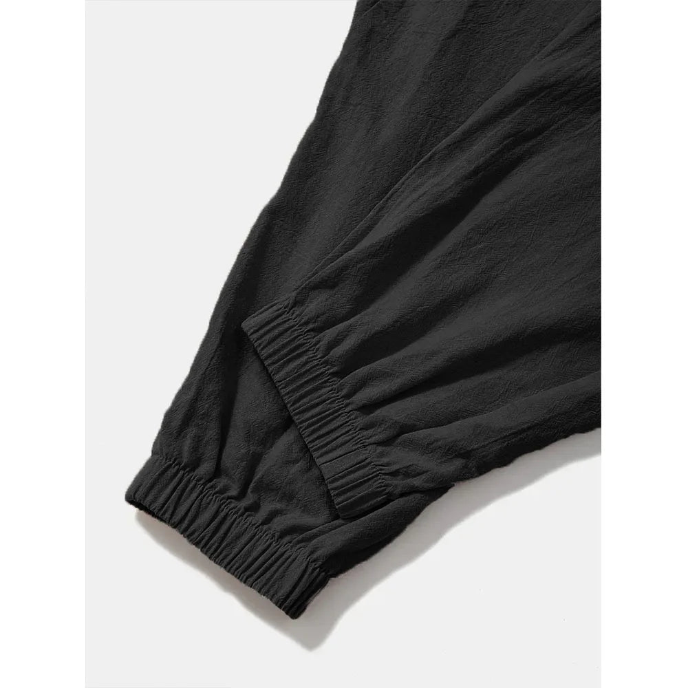 Harem Pants for Men Cotton Linen Drop Crotch Cozy Streetwear Loose Fit Breathable Lightweight Long Pants Male Joggers