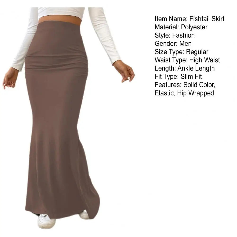 Women Maxi Skirt Solid Color High Waist Knitted Women's Fishtail Skirt Long Skirt Spring Autumn Elegant Shirring Design Skirts