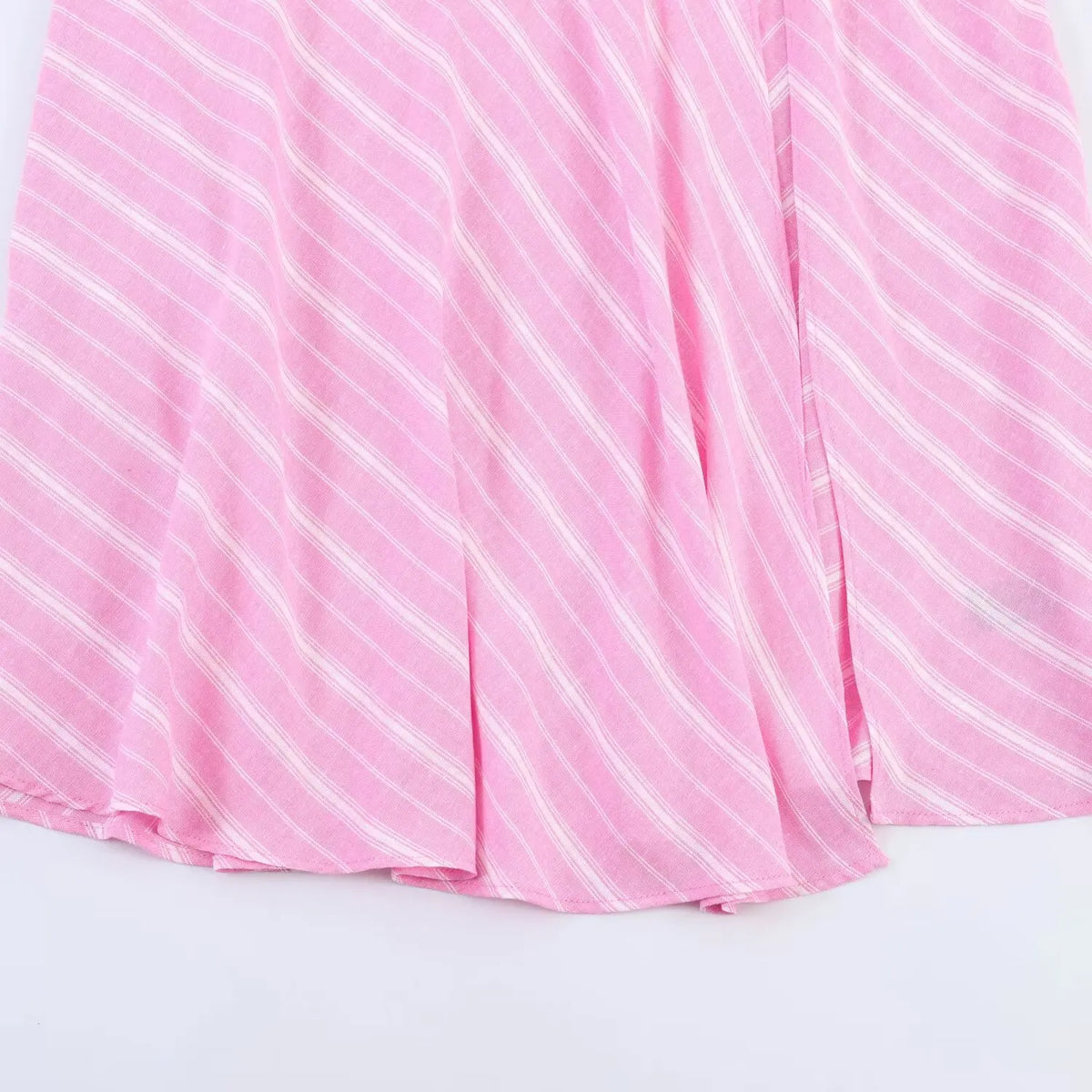 Women's Fashion Skirt Set 2 Piece Set Pink Oversize Long Sleeve Striped Shirt & Zipper Splicing Pleated Midi Skirt Female Outfit