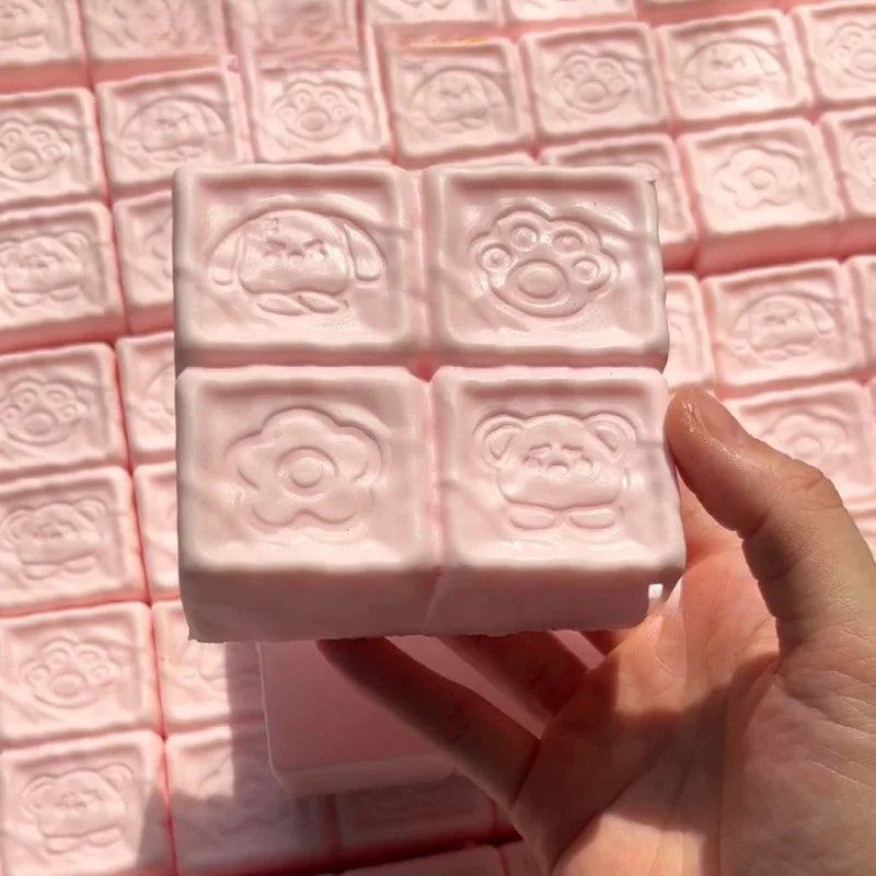 Squishy Strawberry Chocolate Milk Cube Cake Bread Squeeze Toy Soft Stress Relief Slow Rising Sensory Fidget Toys for Kids Adults
