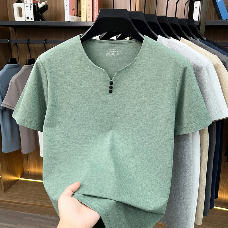 Mens Henley Neck T Shirts Short Sleeve Casual Soft Breathable Comfortable Fashion Tops for Men Daily Wear Summer Streetwear
