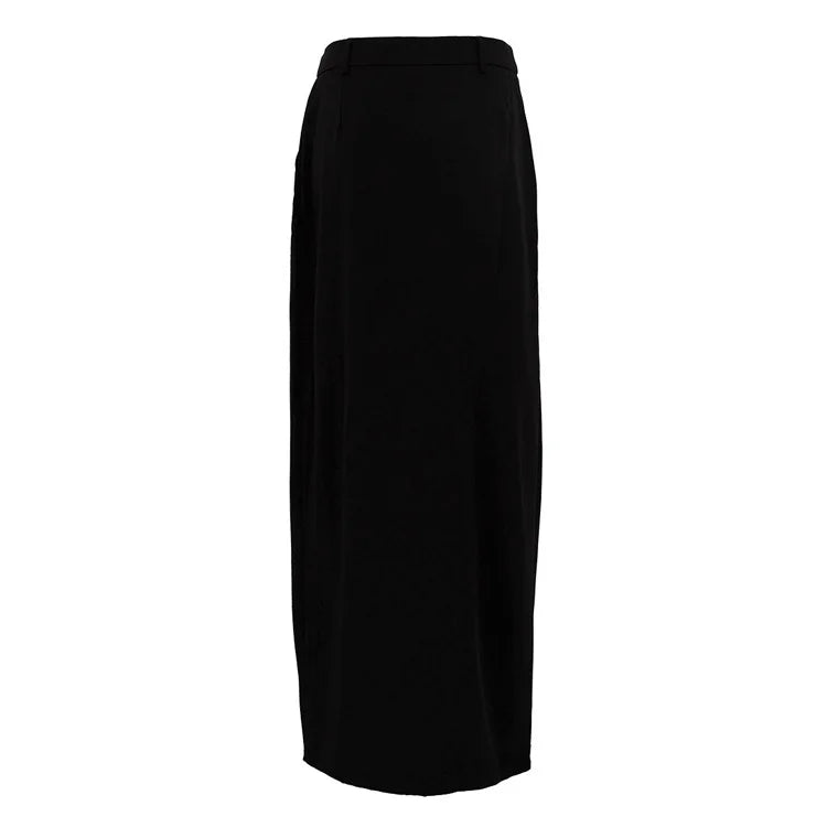 Black Skirt 2025 Summer Design Split Satin Women's Long Skirt