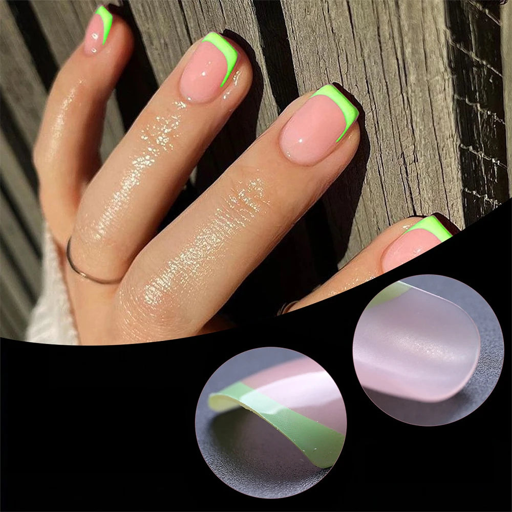 1BOX Candy Color French Short Square False Nails Pink/Green/Purple Full Cover Macarons Press On Nails DIY Artificial Manicure