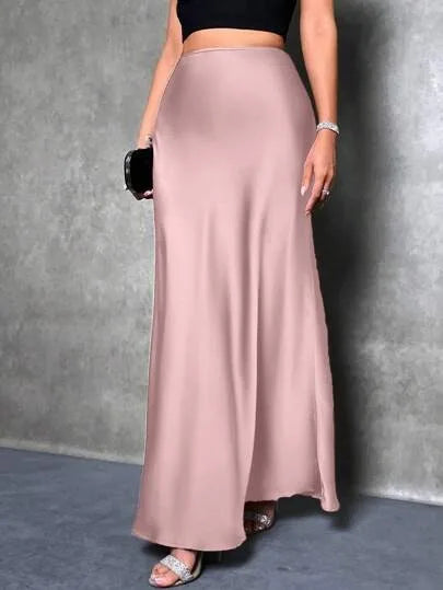 Satin Skirt Woman High Waist Elegant Long Skirts For Women Fashion Summer Midi Office Lady Pencil Cocktail Party Wedding Skirt