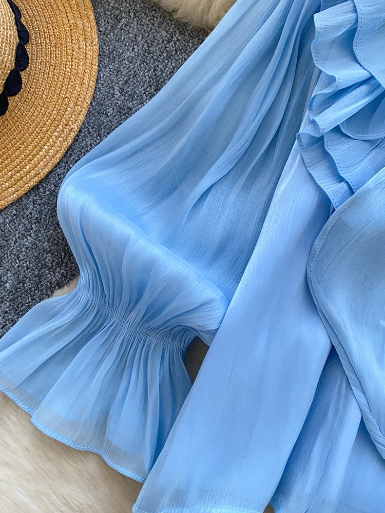 Women Blouse Elegant Bow-detailed Chiffon Blouse Ruffle Hem Featuring Lightweight Layering Piece Spring Summer Blusa Top BL341