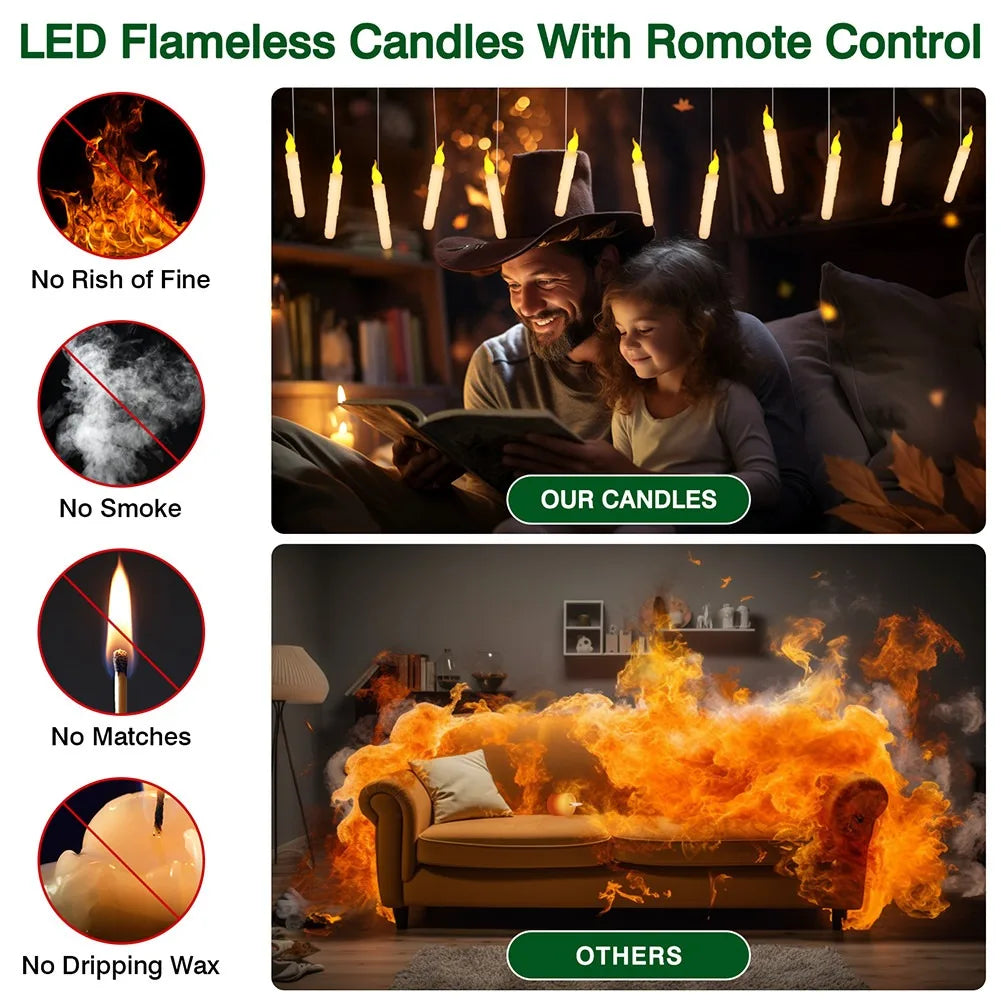 Magical Floating Candles with Control Wand Realistic Flickering LED Flameless Candles for Magic Themed Party and Wedding Decor