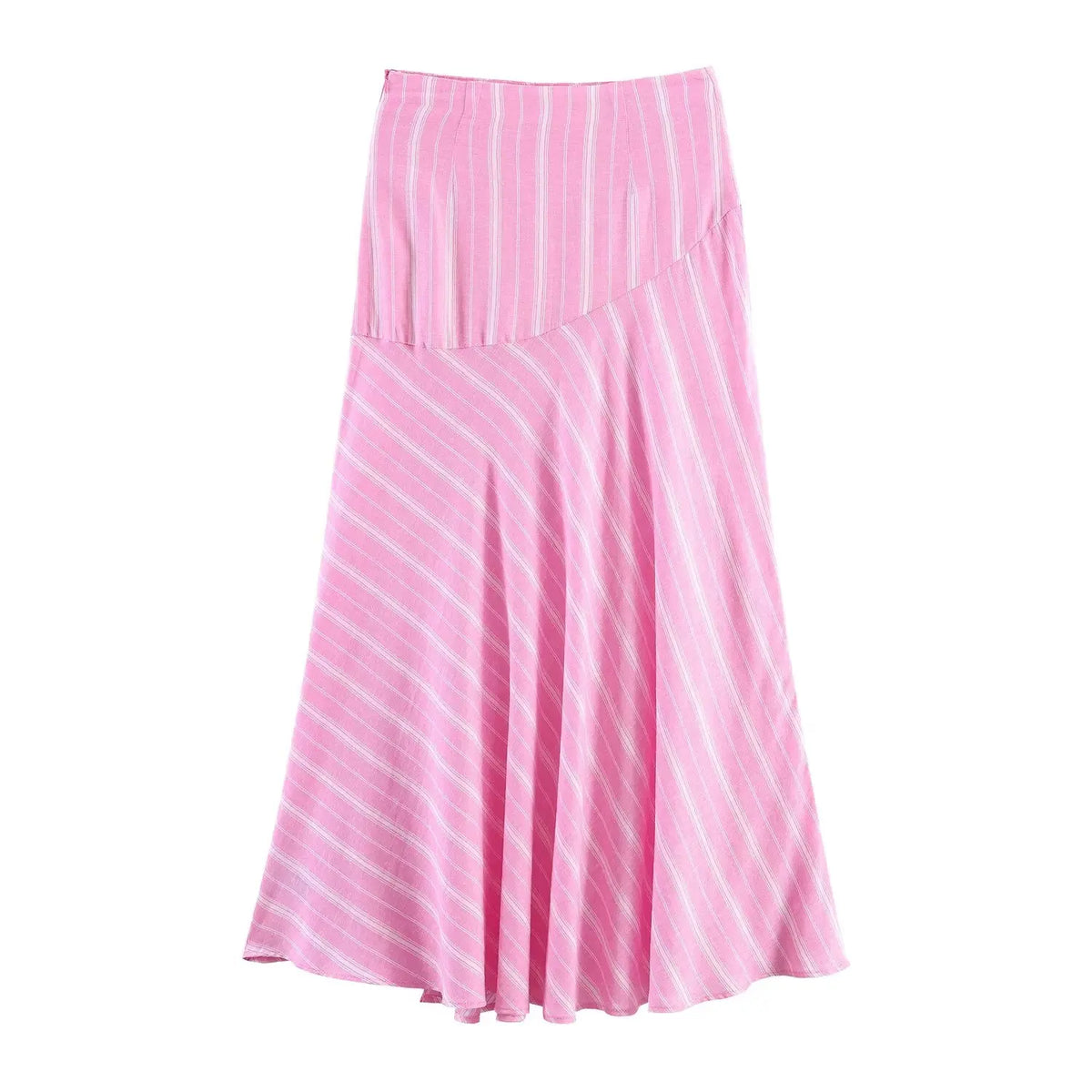 Women's Fashion Skirt Set 2 Piece Set Pink Oversize Long Sleeve Striped Shirt & Zipper Splicing Pleated Midi Skirt Female Outfit