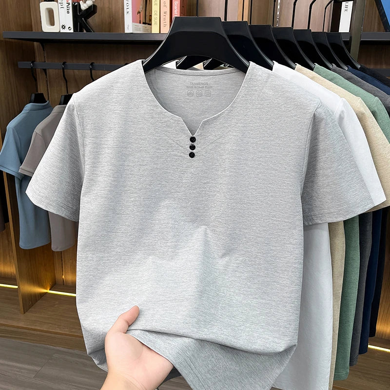 Mens Henley Neck T Shirts Short Sleeve Casual Soft Breathable Comfortable Fashion Tops for Men Daily Wear Summer Streetwear