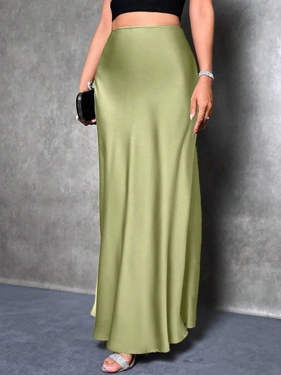 Satin Skirt Woman High Waist Elegant Long Skirts For Women Fashion Summer Midi Office Lady Pencil Cocktail Party Wedding Skirt
