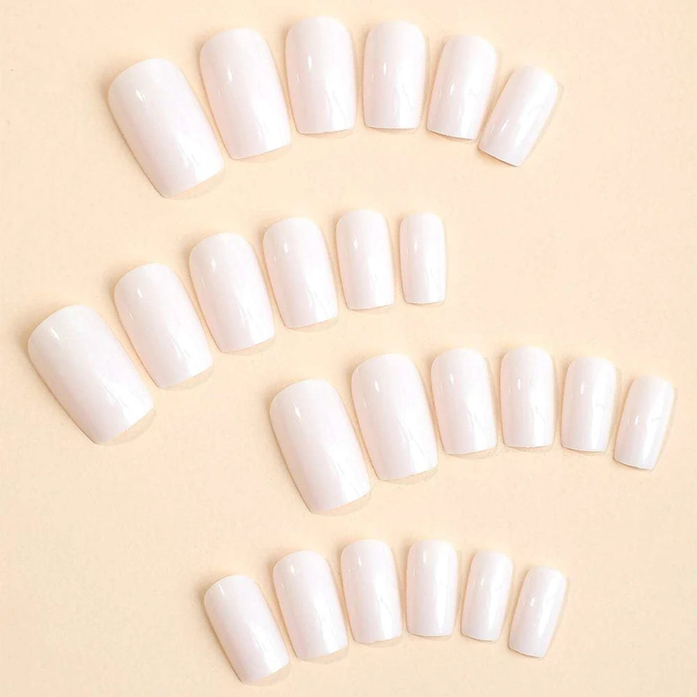 ARTAUG 24PCS Press On Nails Medium White Square Press On Nails Sweet Press On Nails Korean Press On Nails