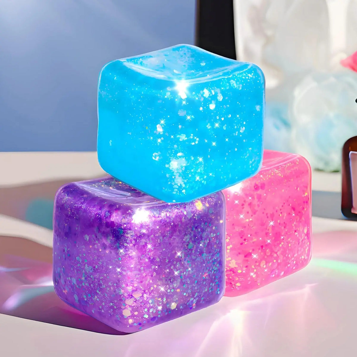 Slow Rise Glitter Stress Cube Stress Balls Malt Sugar Stress Balls for Adults & Kids ADHD Fidget Toys Anxiety Squishy Toys