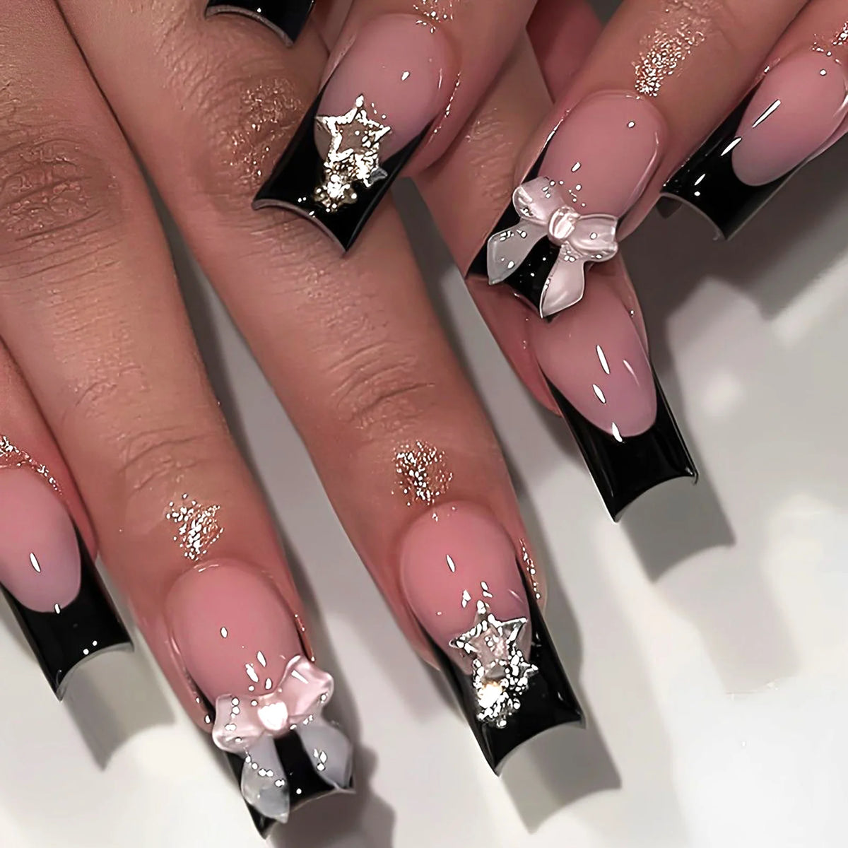 24Pcs French Square Press On Nails Dark Style Matte Finish Press On Nails Artificial Manicure Tool Nail Tips Wearable Fake Nails