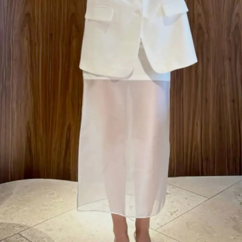 Tsiisd Fashion See-Through High Waist Long Skirt Female Commute Slim Casual Solid Y2k Skirt Summer Women's Mesh Maxi Skirt 2026