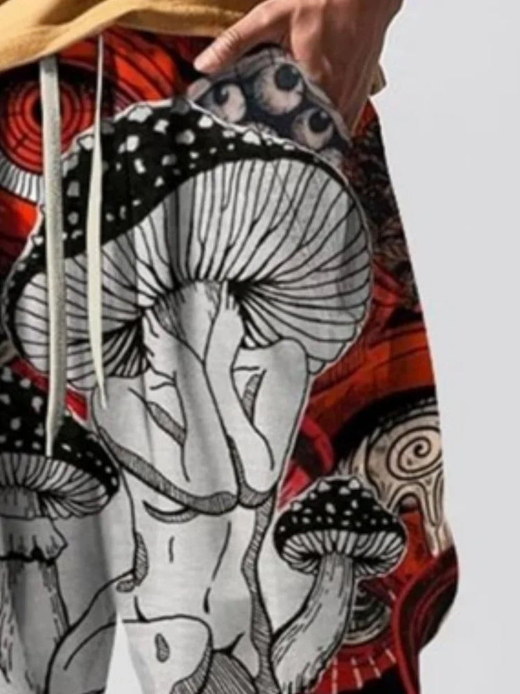 Mens All Over Print Hippie Harem Pants Hip Hop Yoga Sweatpants Summer Holiday Chic Drawstring Japanese Style Trouser Male Sporty
