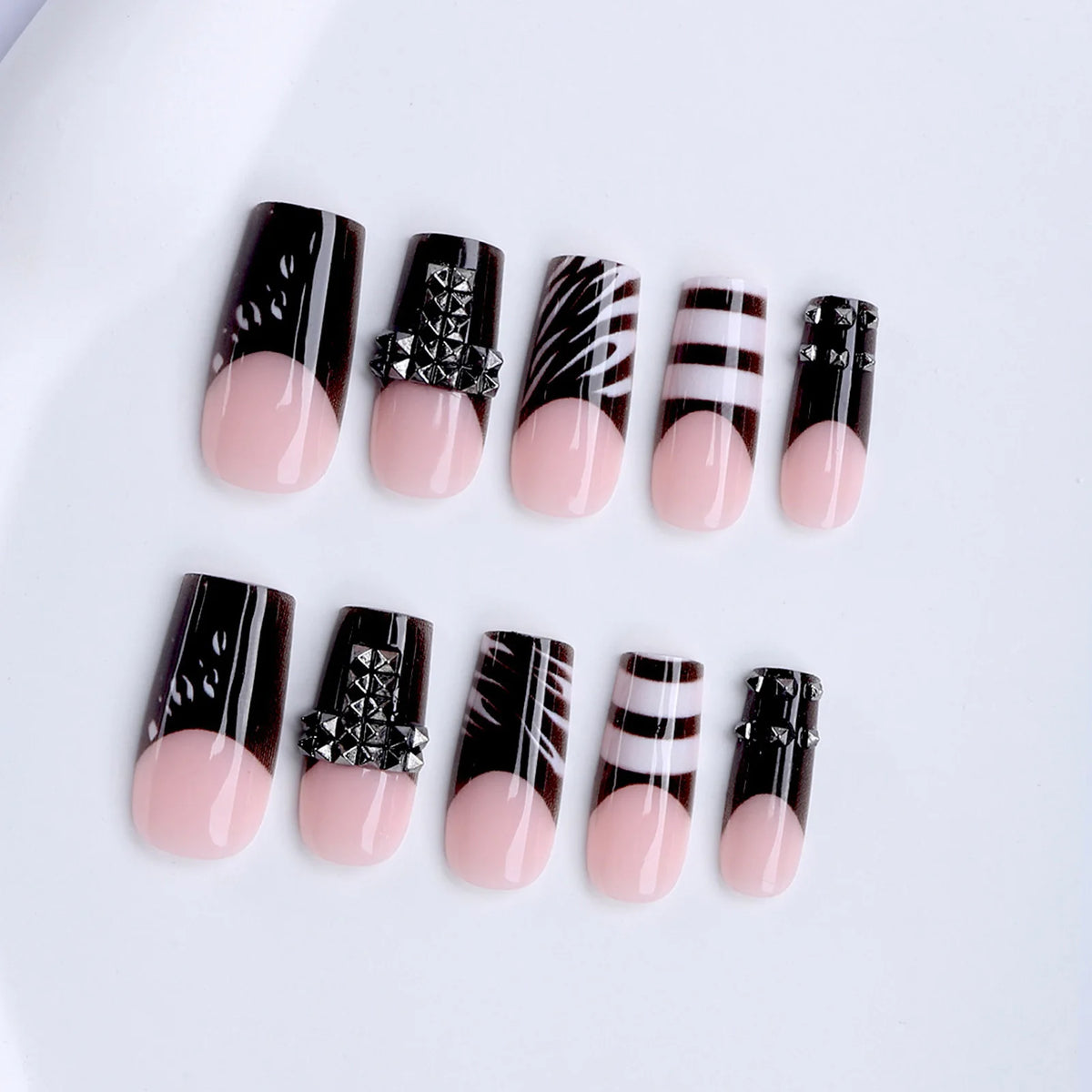 24Pcs French Square Press On Nails Dark Style Matte Finish Press On Nails Artificial Manicure Tool Nail Tips Wearable Fake Nails