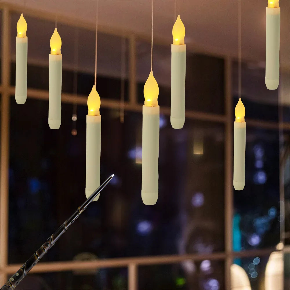 Magical Floating Candles with Control Wand Realistic Flickering LED Flameless Candles for Magic Themed Party and Wedding Decor
