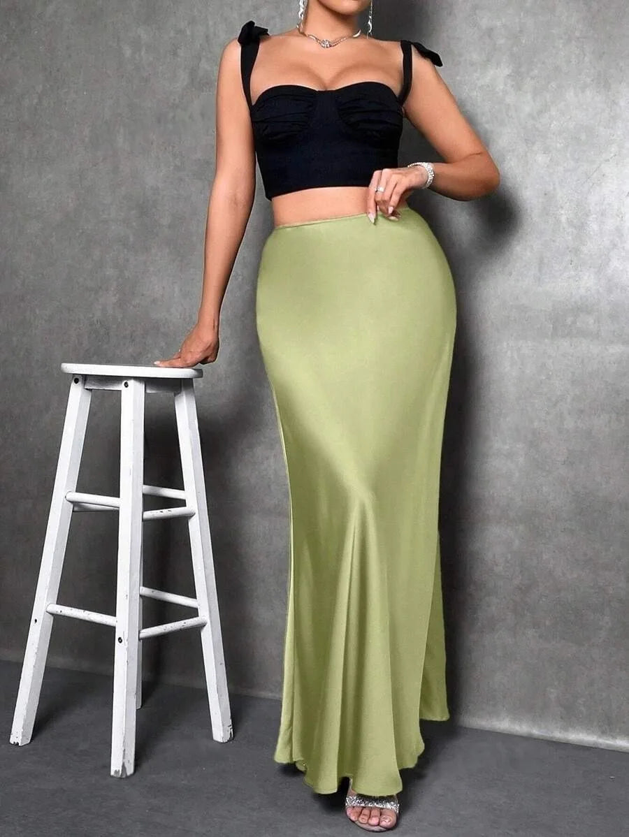 Satin Skirt Woman High Waist Elegant Long Skirts For Women Fashion Summer Midi Office Lady Pencil Cocktail Party Wedding Skirt