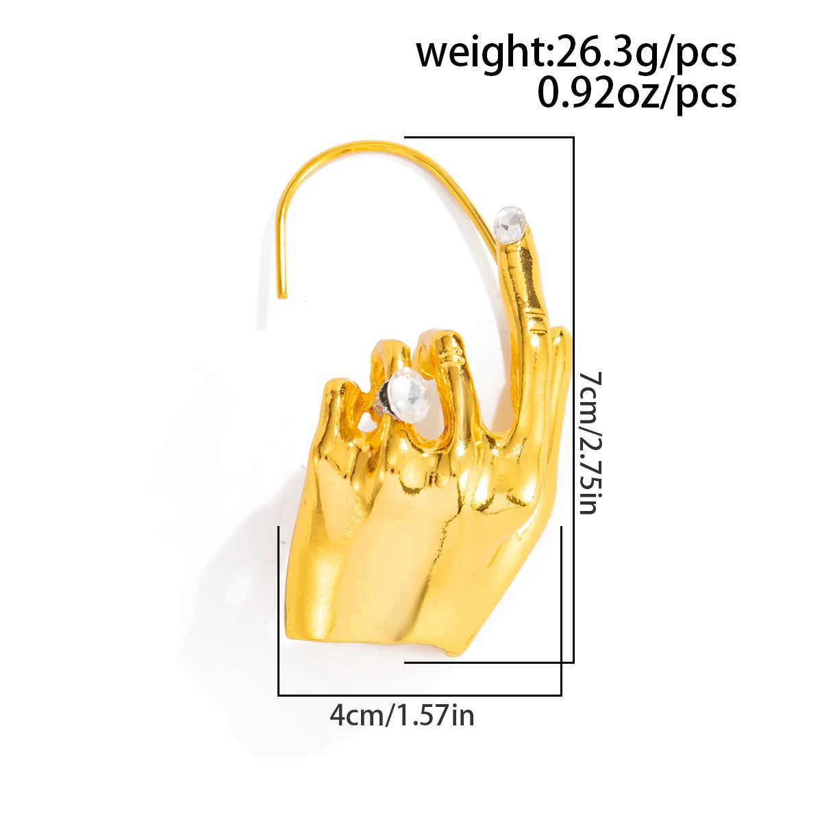 KunJoe 1PC Novelty Design Metal Hand Left Earcuff Dangle Earrings For Women Fashion Show Statement Earrings Jewelry Accessories