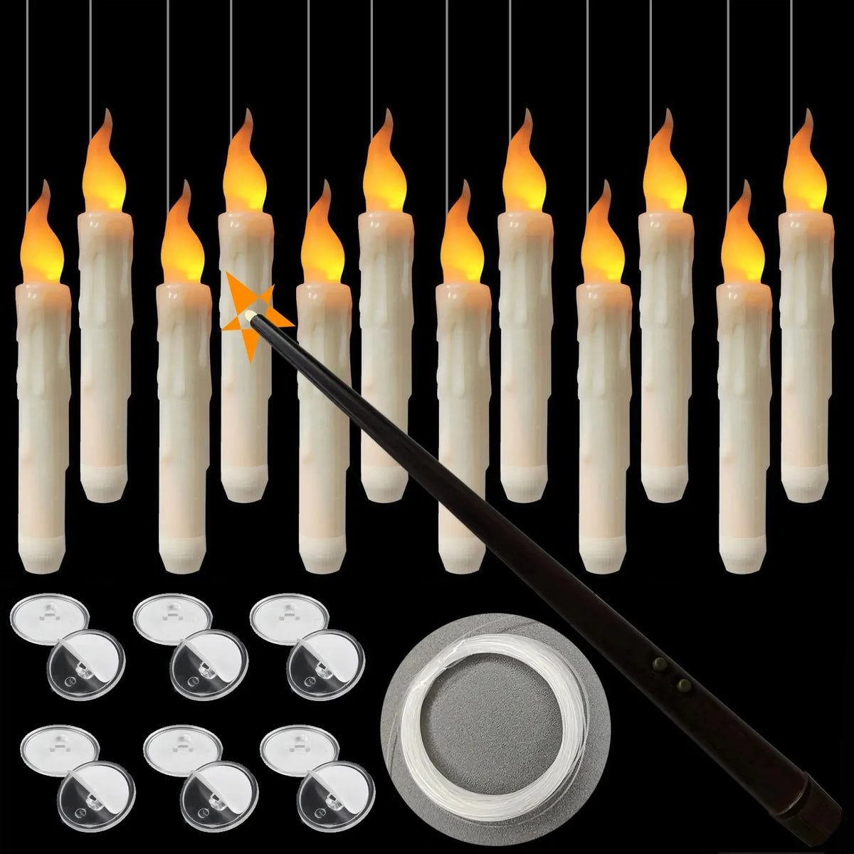 Magical Floating Candles with Wand Remote Control Flameless Hanging Candles for Halloween Wedding Christmas Birthday Party Decor