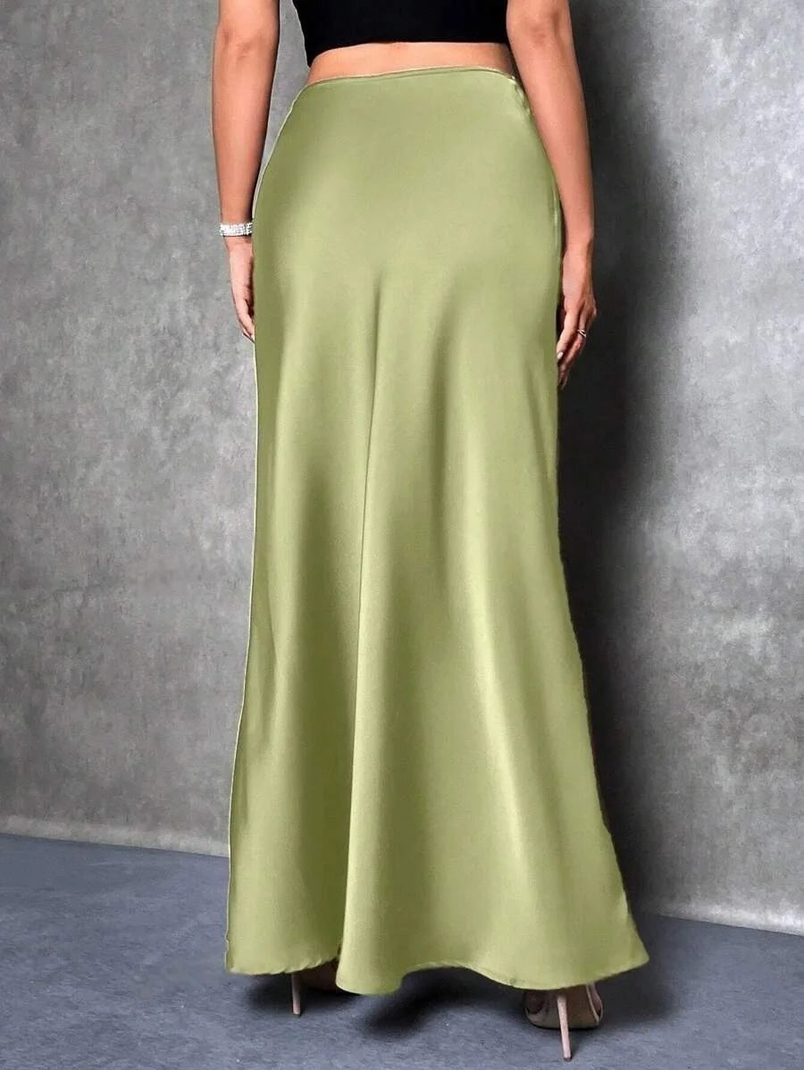 Satin Skirt Woman High Waist Elegant Long Skirts For Women Fashion Summer Midi Office Lady Pencil Cocktail Party Wedding Skirt