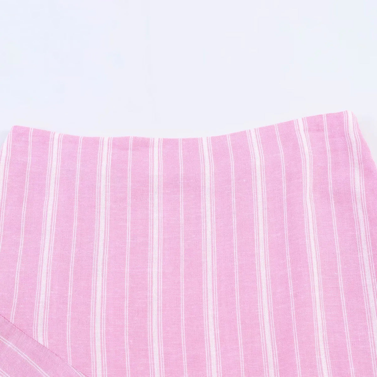 Women's Fashion Skirt Set 2 Piece Set Pink Oversize Long Sleeve Striped Shirt & Zipper Splicing Pleated Midi Skirt Female Outfit