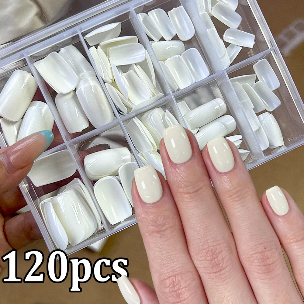1BOX Candy Color French Short Square False Nails Pink/Green/Purple Full Cover Macarons Press On Nails DIY Artificial Manicure