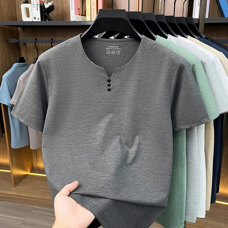 Mens Henley Neck T Shirts Short Sleeve Casual Soft Breathable Comfortable Fashion Tops for Men Daily Wear Summer Streetwear