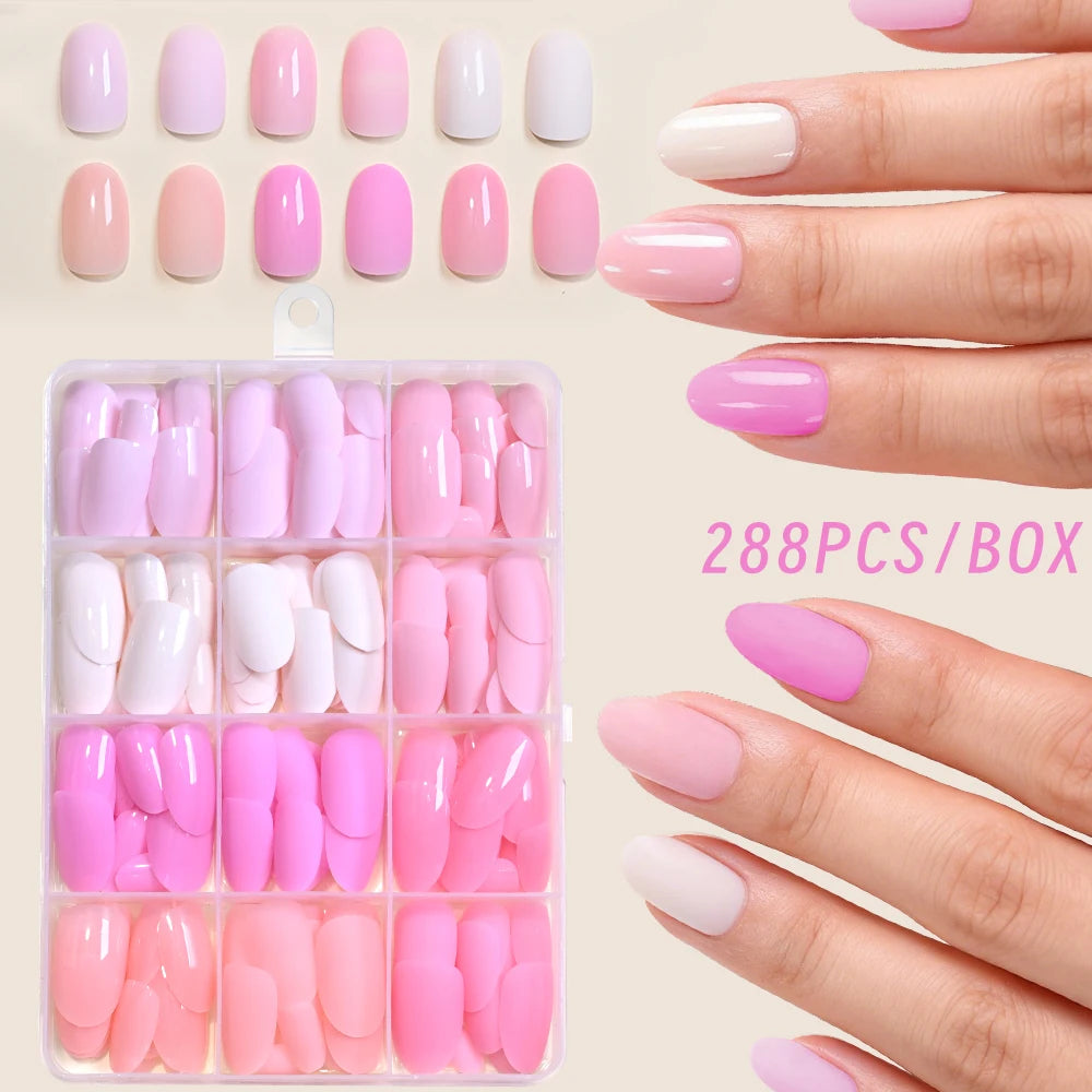 1BOX Candy Color French Short Square False Nails Pink/Green/Purple Full Cover Macarons Press On Nails DIY Artificial Manicure
