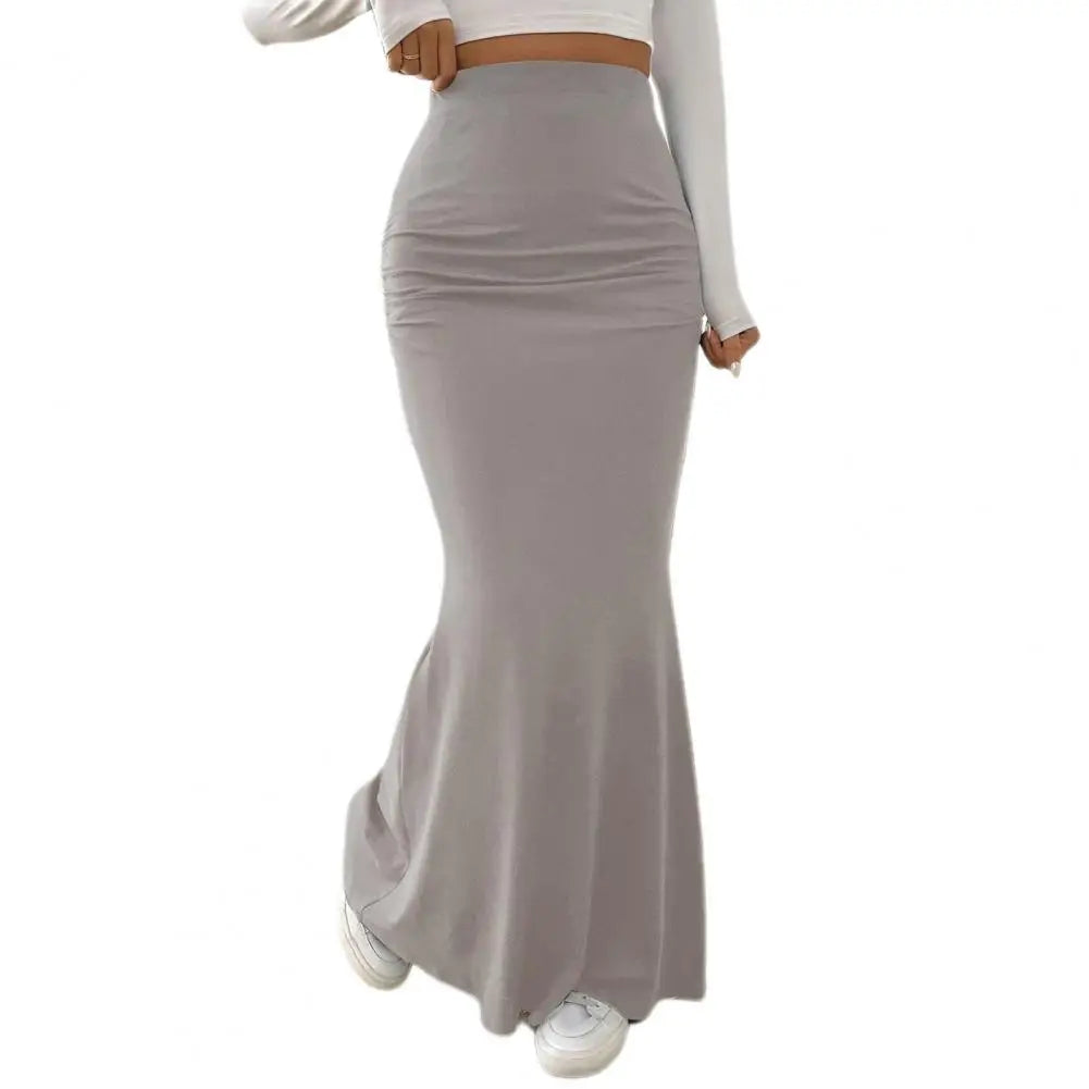 Women Maxi Skirt Solid Color High Waist Knitted Women's Fishtail Skirt Long Skirt Spring Autumn Elegant Shirring Design Skirts