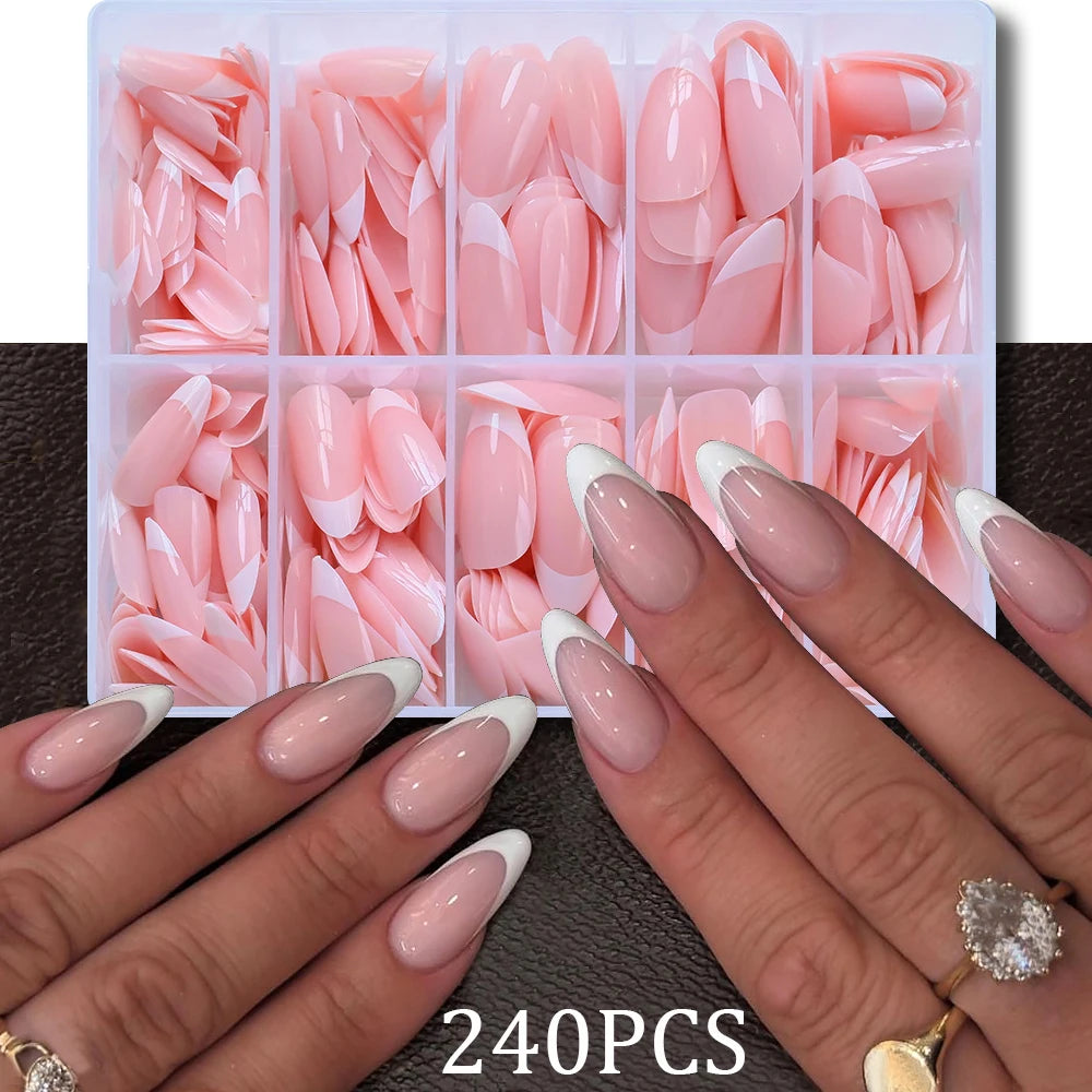 1BOX Candy Color French Short Square False Nails Pink/Green/Purple Full Cover Macarons Press On Nails DIY Artificial Manicure