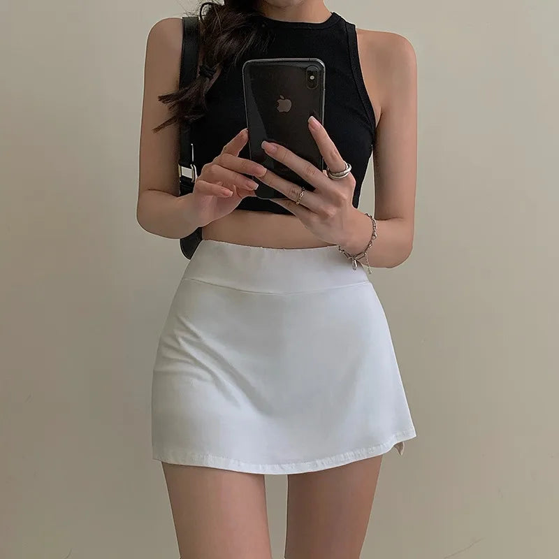 Tennis Skirt Women High Waist Sexy Girl Tight Bag Hip Short Skirt Summer Sports Culottes Split A-Line Mini Skirt Y2K