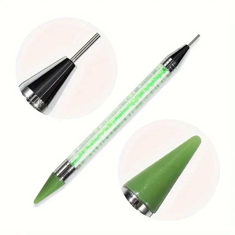 Nails Art Brush For Manicure Double Head Point drill pen Dot Painting Point Pen Rhinestone Picker Wax Pencil Crystal Handle Tool