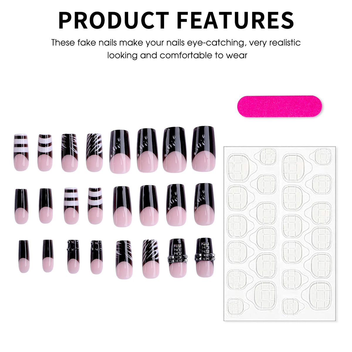24Pcs French Square Press On Nails Dark Style Matte Finish Press On Nails Artificial Manicure Tool Nail Tips Wearable Fake Nails