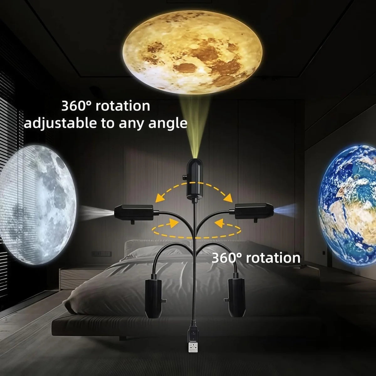 Galaxy Planet Projector Night Light USB Plug And Play HD Star Projector Space Ambient Lighting for Room Ceiling Decor Wall Lamp