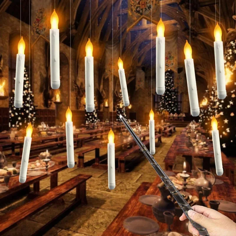 Magical Floating Candles with Wand Remote Control Flameless Hanging Candles for Halloween Wedding Christmas Birthday Party Decor
