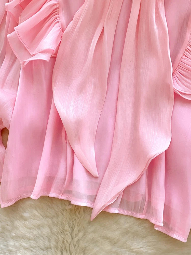 Women Blouse Elegant Bow-detailed Chiffon Blouse Ruffle Hem Featuring Lightweight Layering Piece Spring Summer Blusa Top BL341